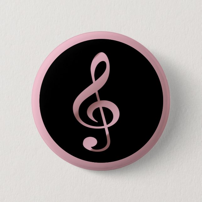 Badge Rond 5 Cm Symbole de musique Clef Notes en or noir Rose (Devant)
