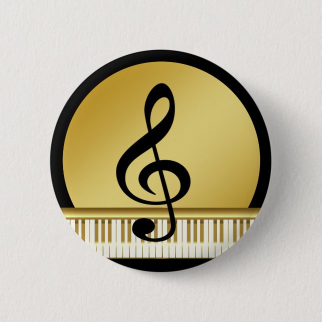 Badge Rond 5 Cm Symbole de musique Clef Notes en Piano Gold Black (Devant)