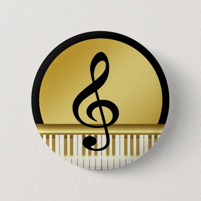 Badge Rond 5 Cm Symbole de musique Clef Notes en Piano Gold Black (Devant)
