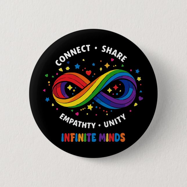 Badge Rond 5 Cm Symbole de neurodiversité Rainbow Infinity - Infin (Devant)