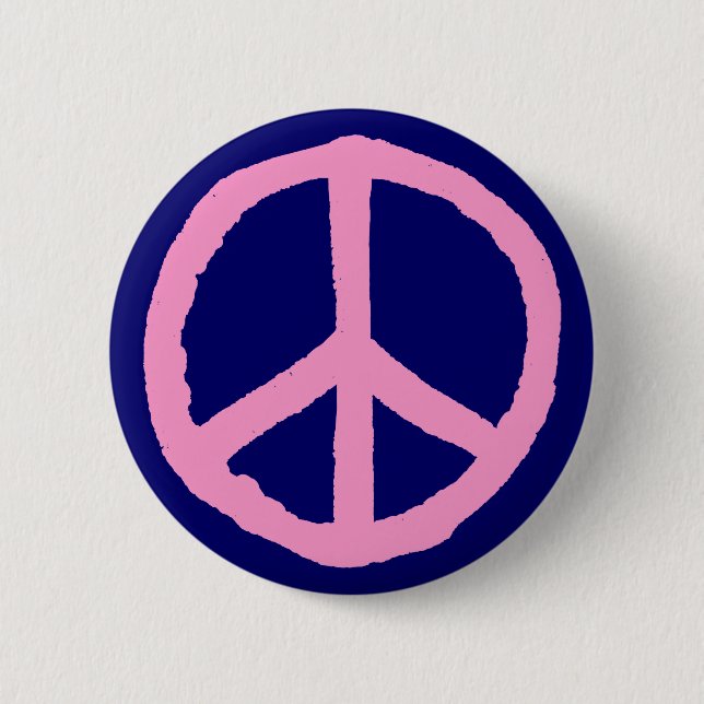 Badge Rond 5 Cm Symbole de paix brut - rose sur bleu foncé (Devant)
