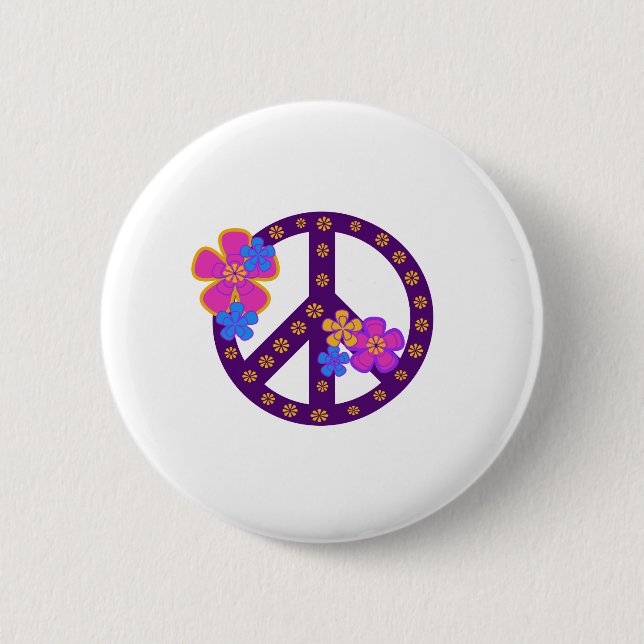 Badge Rond 5 Cm Symbole de paix de fleurs (Devant)