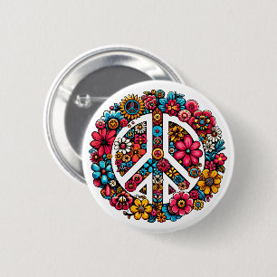 Badge Rond 5 Cm symbole de paix floral couleur illustration art
