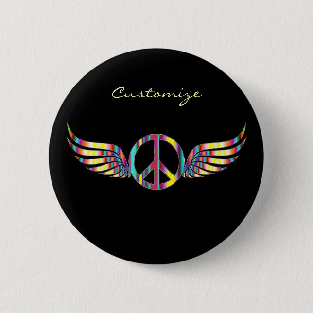 Badge Rond 5 Cm Symbole de paix hippie ailé Thunder_Cove (Devant)