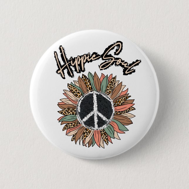 Badge Rond 5 Cm SYMBOLE DE PAIX Hippie Soul Tournesol (Devant)