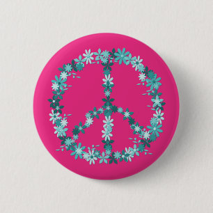 Badge Rond 5 Cm Symbole de paix, puissance des fleurs