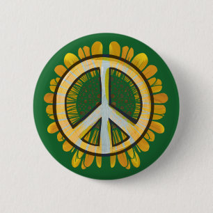 Badge Rond 5 Cm Symbole de paix Tournesol Tournesols Paix mondiale