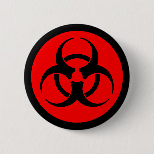 Badge Rond 5 Cm Symbole de risque biologique rouge et noir