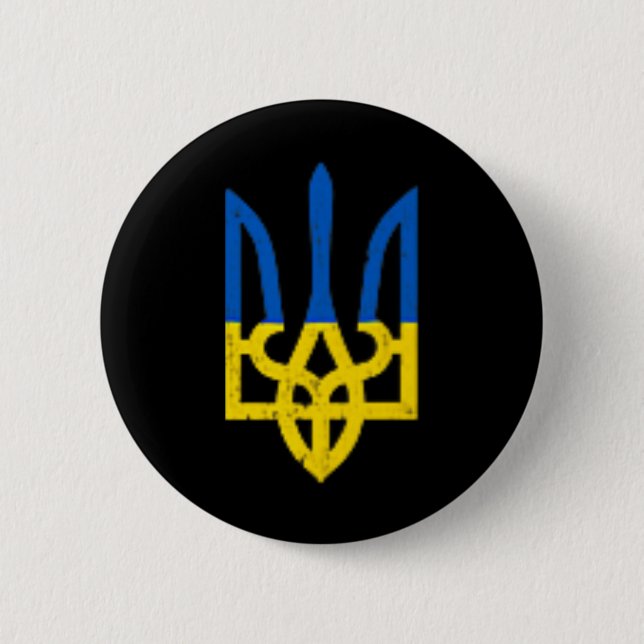 Badge Rond 5 Cm Symbole de trident ukrainien - Drapeau ukrainien S (Devant)