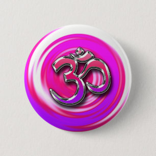 Badge Rond 5 Cm Symbole de yoga en style hippie psychédélique