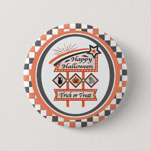 Badge Rond 5 Cm Symbole d'Halloween Vintage rétro - Tricoter ou tr