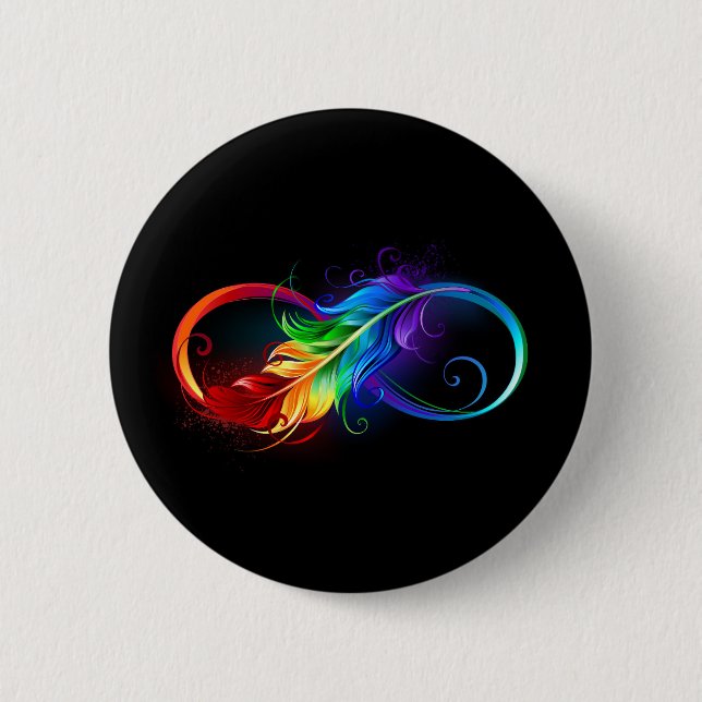 Badge Rond 5 Cm Symbole d'infini avec plume arc-en-ciel (Devant)
