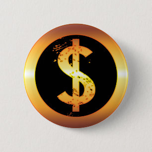 BADGE ROND 5 CM SYMBOLE DOLLAR D'OR