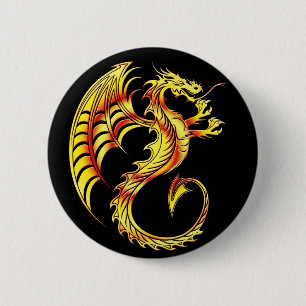 Badge Rond 5 Cm Symbole d'or de dragon