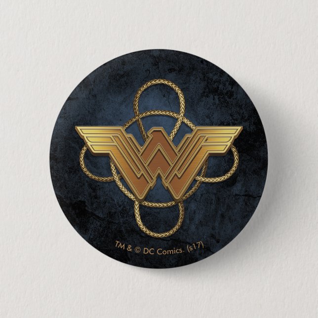 Badge Rond 5 Cm Symbole d'or Wonder Woman sur Lasso (Devant)