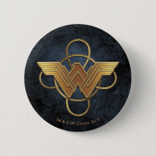 Badge Rond 5 Cm Symbole d'or Wonder Woman sur Lasso
