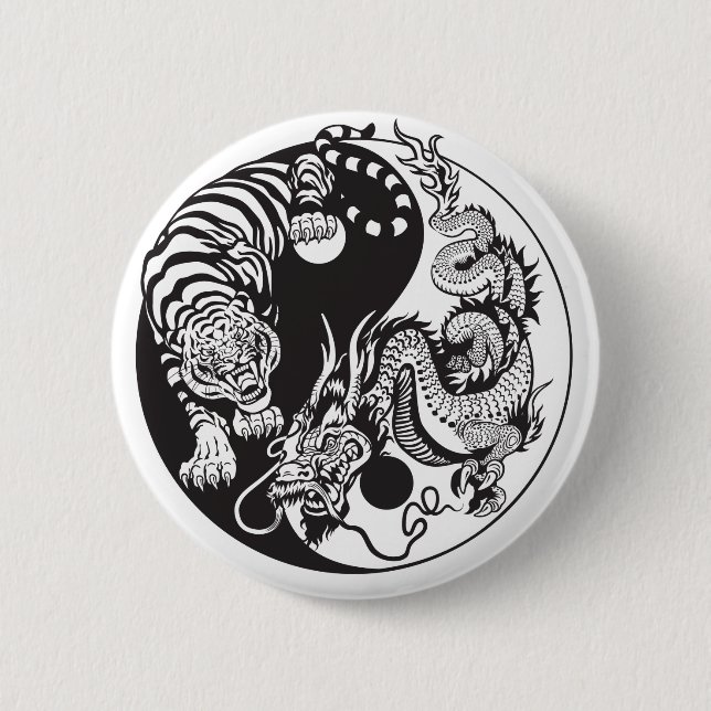 Badge Rond 5 Cm symbole du dragon et du tigre yin yang (Devant)
