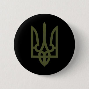 Badge Rond 5 Cm Symbole du trident ukrainien d'olive sur le cœur -