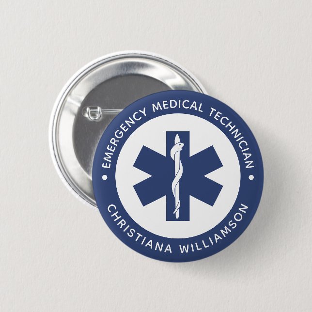 Badge Rond 5 Cm Symbole EMT personnalisé Technicien Médicale d'urg (Devant & derrière)