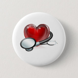 Badge Rond 5 Cm Symbole et stéthoscope de coeur