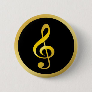 Badge Rond 5 Cm Symbole Gold Black Music Clef Notes