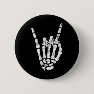 Badge Rond 5 Cm Symbole Halloween Rock Hand Sign Skeleton Rock N R