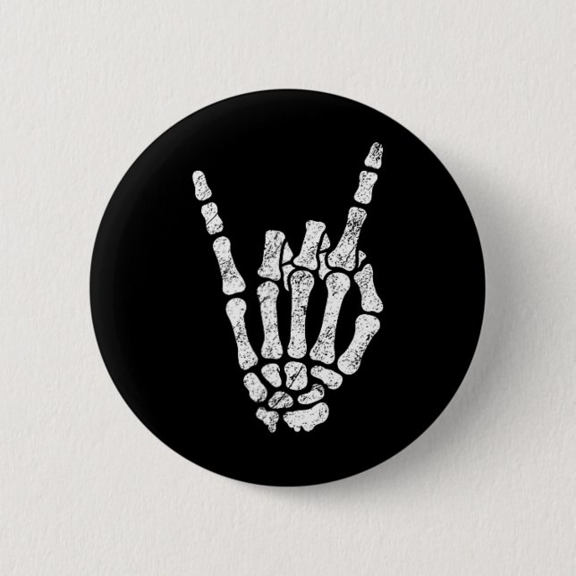 Badge Rond 5 Cm Symbole Halloween Rock Hand Sign Skeleton Rock N R (Devant)