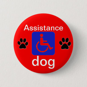 Badge Rond 5 Cm symbole handicapé par chien d'aide avec des pattes