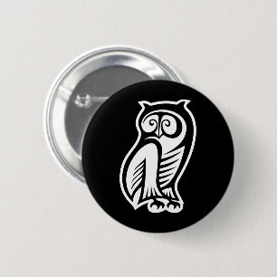 Badge Rond 5 Cm Symbole hibou blanc