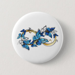 Badge Rond 5 Cm Symbole infini de papillons Morpho bleus