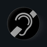 Badge Rond 5 Cm Symbole international pour sourds, argent sur noir<br><div class="desc">Différentes couleurs pour la préférence personnelle.</div>