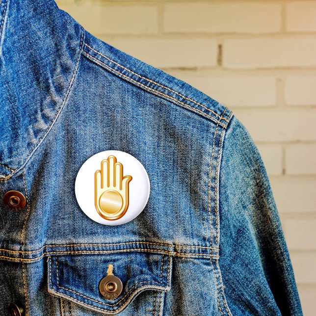 Badge Rond 5 Cm Symbole Jain (Golden Ahimsa symbol of the Jain faith. )