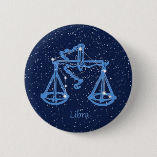 Badge Rond 5 Cm Symbole Libra Constellation et Zodiac avec étoiles