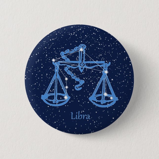 Badge Rond 5 Cm Symbole Libra Constellation et Zodiac avec étoiles (Devant)