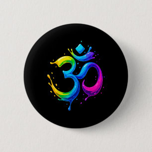 Badge Rond 5 Cm Symbole Om Arc-en-ciel Aum Chakra Yoga Méditation