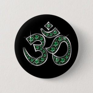 Badge Rond 5 Cm Symbole Om avec pierres "Emerald"