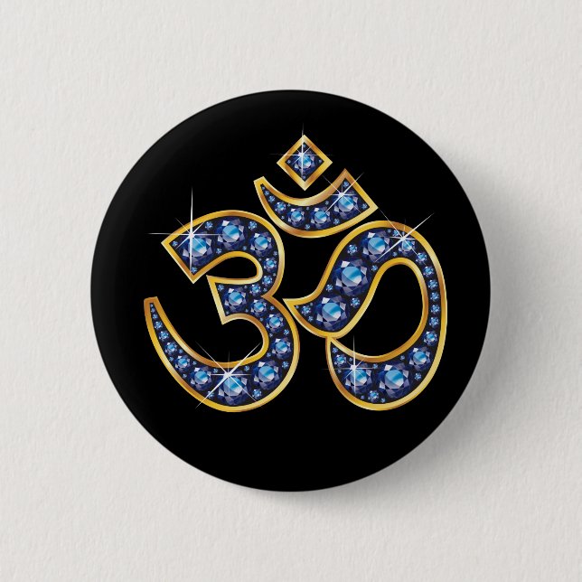 Badge Rond 5 Cm Symbole Om avec pierres "Sapphire" (Devant)