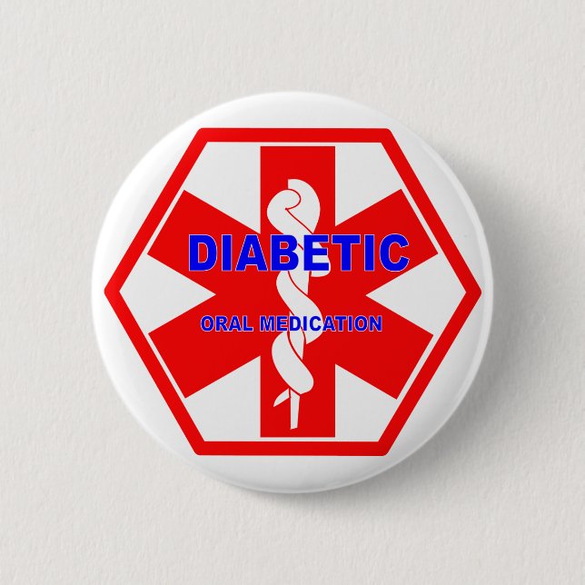 BADGE ROND 5 CM SYMBOLE ORAL DIABÉTIQUE D'IDENTIFICATION DE (Devant)
