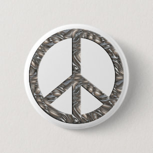 Badge Rond 5 Cm Symbole PEACE - ARGENT
