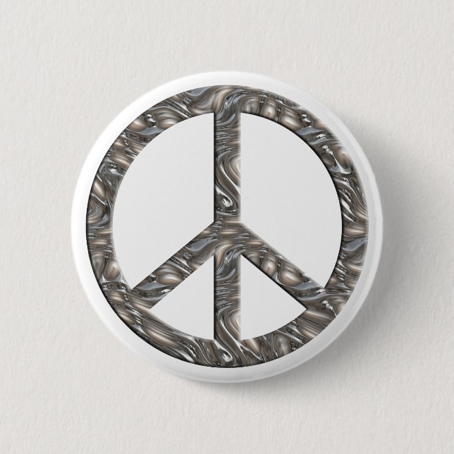 Badge Rond 5 Cm Symbole PEACE - ARGENT (Devant)