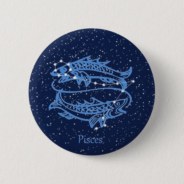 Badge Rond 5 Cm Symbole Poissons Constellation et Zodiaque avec ét (Devant)