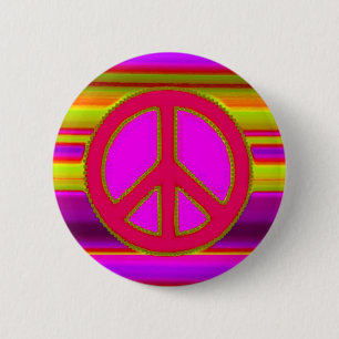 BADGE ROND 5 CM SYMBOLE ROSE DIFFÉRENT & PAIX