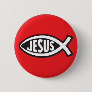 Badge Rond 5 Cm Symbole secret Poisson Jésus Ichthys ΙΧΘΥΣ Dieu Fi
