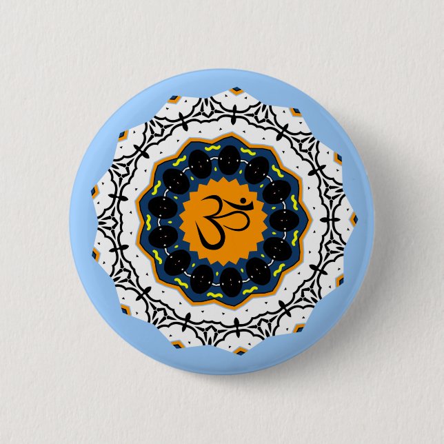 Badge Rond 5 Cm Symbole spirituel Mandala Yoga Om Symbole bleu Géo (Devant)