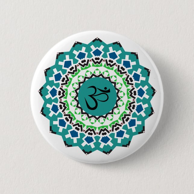 Badge Rond 5 Cm Symbole spirituel Mandala Yoga Om Symbole Turquois (Devant)