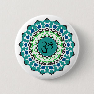 Badge Rond 5 Cm Symbole spirituel Mandala Yoga Om Symbole Turquois