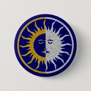 Badge Rond 5 Cm Symbole SUN & MOON - or argent