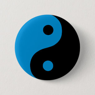Badge Rond 5 Cm Symbole taoïste du Yin Yang bleu