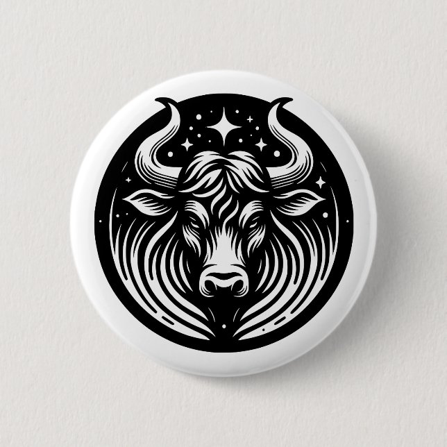 Badge Rond 5 Cm Symbole Taurus Taureau Horoscope (Devant)