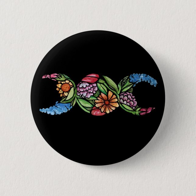 Badge Rond 5 Cm Symbole Triple Lune Fleurir (Devant)